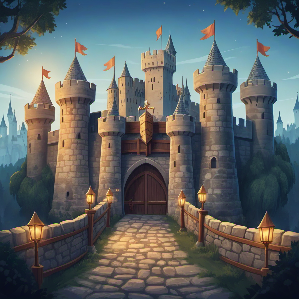 09120-4086839624-Medieval Castle_ Stone walls, drawbridge, towering turrets, knights in shining armor, majestic banners, royal court. at Early ni.png